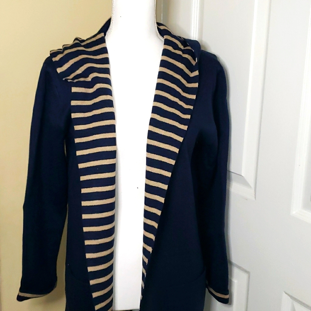 EUC Joseph A. Navy blue/tan hooded jacket - Picture 1 of 9